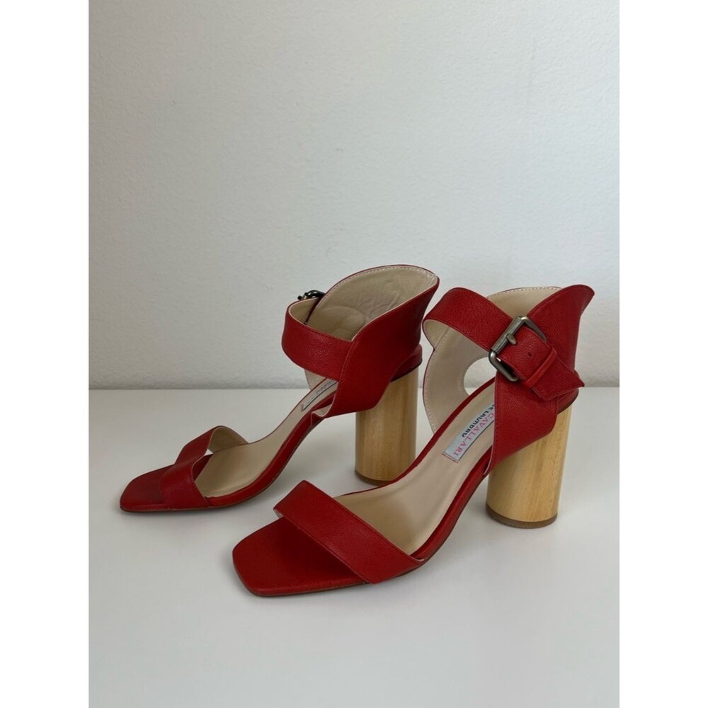 Chinese Laundry Red Leather Block Heel Sandals with Buckle‎ Strap Capsule Party